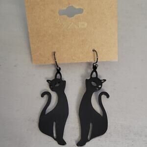 Midnight Prowler Black Cat Enamel Dangle Earrings